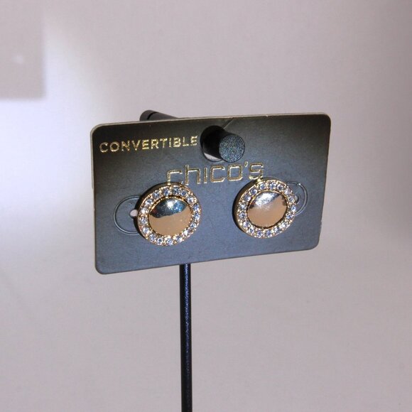 NWT Chico's Convertible Gold Tone Stud Earrings with Clear Rhinestone - Picture 1 of 6